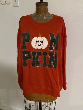 NWT Sable Sky Pumpkin Graphic Crewneck Sweatshirt - Rust Orange Size 2X